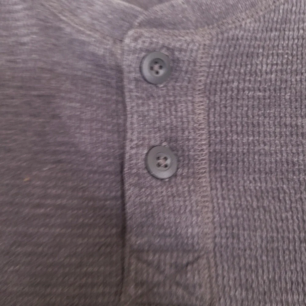 Faded Glory Mens Shirt XXL Gray Waffle Knit Long Sleeve Henley Tee Thermal Layer